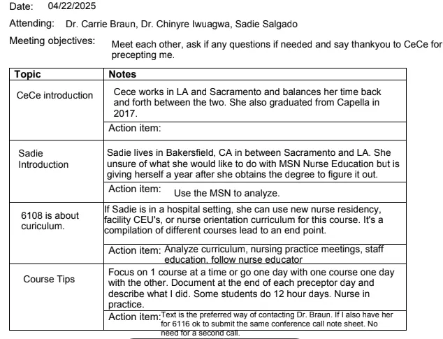 NURS FPX 6108 Assessment 1 MSN Practicum Conference Call Template