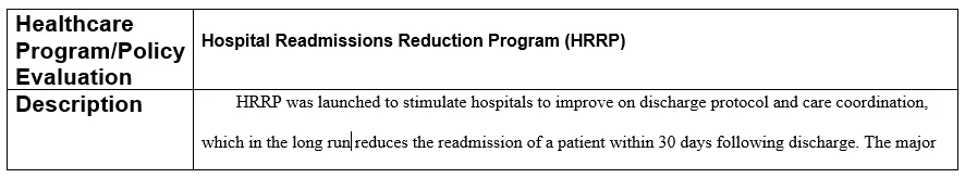 NURS 6050 Week 10 Assignment Healthcare Program/Policy Evaluation Analysis Template_T2