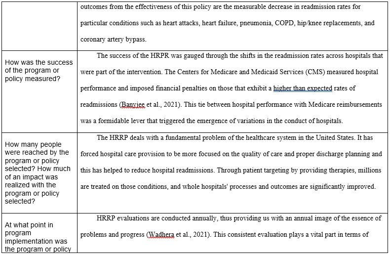 NURS 6050 Week 10 Assignment Healthcare Program/Policy Evaluation Analysis Template_T2