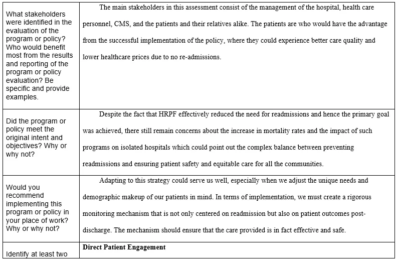 NURS 6050 Week 10 Assignment Healthcare Program/Policy Evaluation Analysis Template_T4