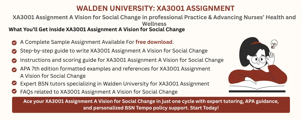 XA3001 Assignment A Vision for Social Change in professional Practice & Advancing Nurses’ Health and Wellness